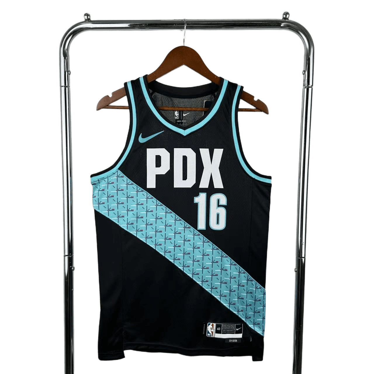 Portland Trail Blazers Black Teal Stripe Jersey
